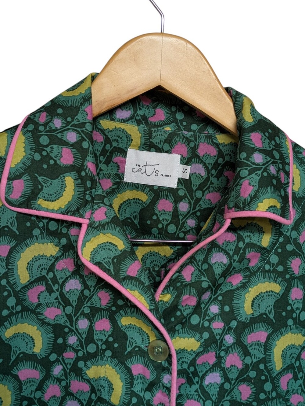 The Cat's Pajamas Green Floral Print 100% Cotton Pajama Set Size Small - Picture 3 of 12